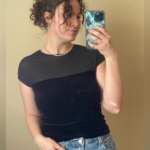 Vintage Y2K INC Women's Black Mesh and Velour top